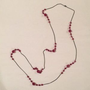 Elegant Red & Clear Glass Art Bead Long Necklace